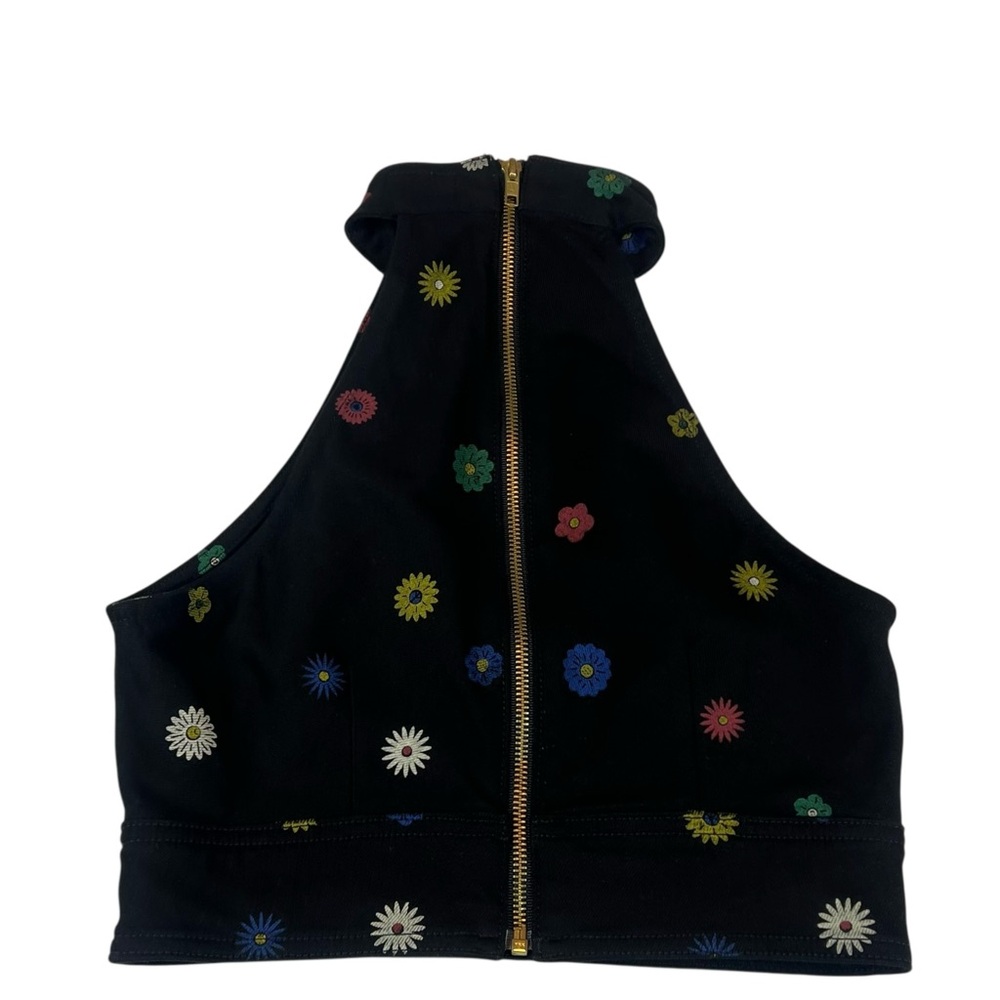 MOTHER Never Falter Halter Top Fresh as a Daisy Black Denim - Picture 6 of 12